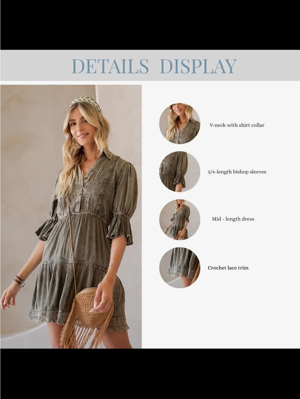 YOUNG THREADS Vintage Romance-Stone Washed Babydoll V-Neck Dress - Picture 5 of 6